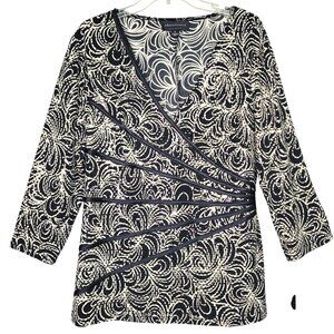 Connected Apparel Top Blouse Women's XL Black Shimmer Sparkle Dots Vtg Y2K 90's